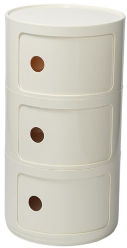 Componibili Nachttisch Rund mit Schublade Schmal Badschrank Kleiner Sofa Tisch Eckregal Beistelltisch mit Schiebetür fürs Wohnzimmer Side-Table Vorratsschrank Container(Beige,3er Set)