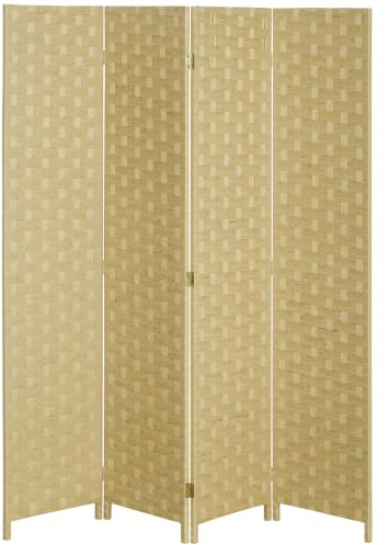 HOMCOM Paravent Raumteiler Faltbar 4-teilig Büro 159,5 x 169,5 cm Braun | Trennwand aus Wellenfaser, Freistehend, Sichtschutz, für Wohnzimmer, Schlafzimmer
