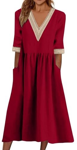 SCBFDI Robe Trapeze Robes D Été Robe Grande Taille Longue Femme Boheme Vêtements Annee 5 Ete Marocaine Chic Rose Poudré Rouge S Rouge S