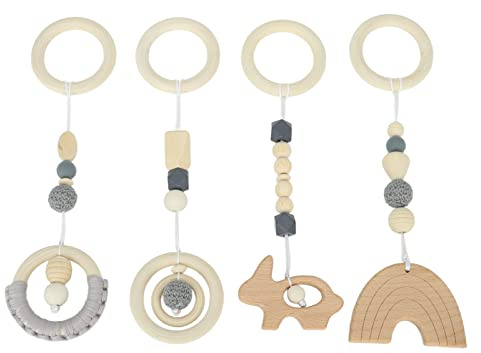 Vroomoto Holzspielzeug Zum Aufhängen, Attraktive Farbentwicklung, Baby-Spielhalle für Kinderwagen Im Innen- und Außenbereich (Grau)