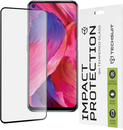 Techsuit Displayschutzfolie für Oppo A54 5G, A74 5G, OnePlus Nord N200 5G Gehärtetes Glas mit 9H Härte, Vollständige Abdeckung, Stoßschutz, Oleophobe Beschichtung, Anti Fingerabdruck, 111D Full Glue