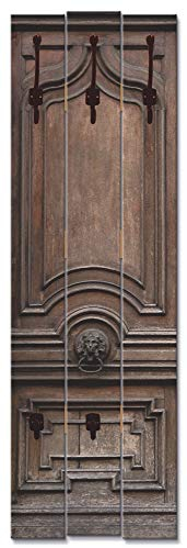 ARTLAND Wandgarderobe Garderobenpaneel Holz mit 5 Haken 45x140 cm Design Garderobe mit Motiv Vintage Rustikal Haustür Braun T9OO