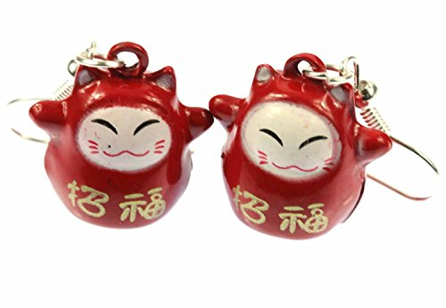 Miniblings Glückskatze Winkekatze Maneki-neko Ohrringe Hänger Manineko Manga rot - Handmade Modeschmuck I Ohrhänger Ohrschmuck versilbert