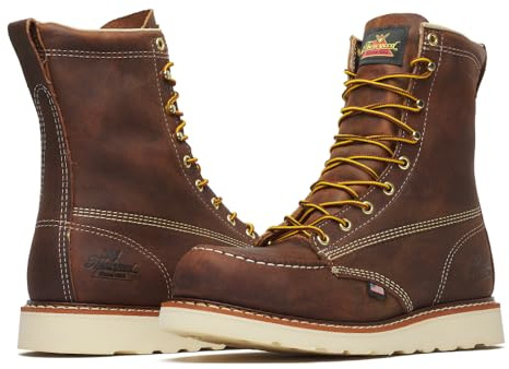 Thorogood American Heritage 8” Steel Toe Work Boots for Men - Full-Grain Leather with Moc Toe, Slip-Resistant Wedge Outsole, and Comfort Insole; EH Rated, Trail Crazyhorse - 8 D US