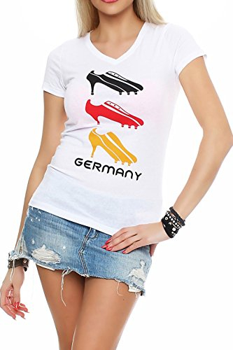Happy Clothing Damen WM T-Shirt Deutschland Fanshirt Trikot High Heels, Größe:M, Farbe:Weiß
