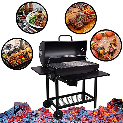 DRULINE Grillwagen XXL Holzkohle Standgrill aus Metall | 103x110x59cm, mit Deckel, Grillrost, 2 Räder, Ablagefach, Ascheschale & Einstellbarer Belüftung