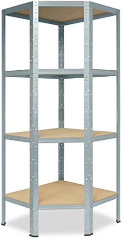 shelfplaza® HOME Eckregal 155x60x30cm Schwerlast Verzinkt/Metallregal Stehend 4 Böden Je 175kg Tragkraft/Corner Shelf Schwerlastregal Ecke/Steckregal