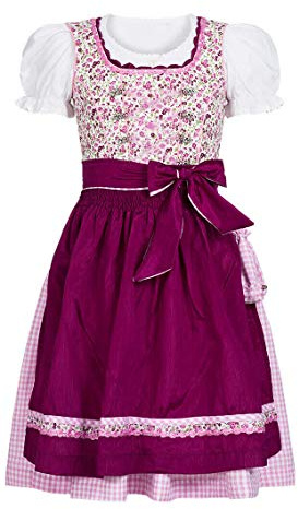 Nübler Kinderdirndl Nadja in Beere I Größen 80-176 | 3-teilig mit Bluse & Schürze I Kinder-Dirndl mit Blumenmieder & Säckchen I Ideal für Feste & Feiern