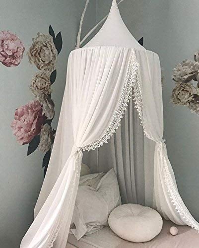 Vercico Kids Bed Canopy Round Dome Princess Girls Canopy Bedroom Nursery Decoration Queen Size Drape Bed Curtains