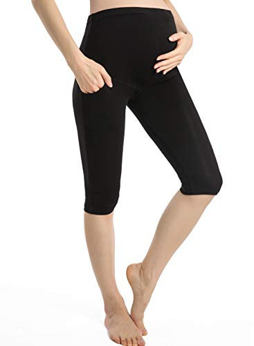 Leggings De Maternité Pantalon De Grossesse Femme Short Enceinte Pantacourt Poche, Noir, M