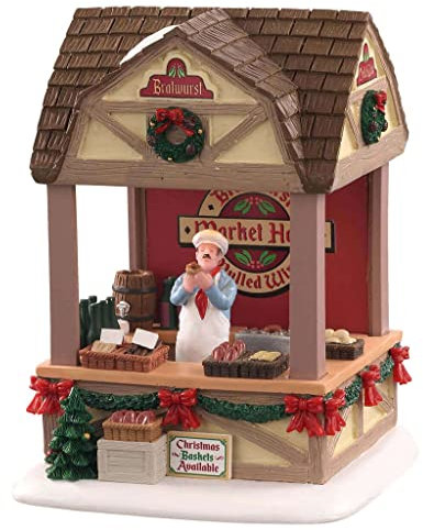 LEMAX Dorf-Bratwurst-Weihnachtsmarkt Miniatur-Spielzeuggebäude 10.5 x 13.6 x 10.8 cm Grau für Erwachsene, Weihnachtsfans