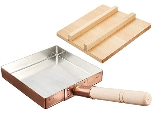 TIKUSAN Padella giapponese Tamagoyaki Omelette Padella in rame con coperchio in legno Made in Japan Padella quadrata per uova 21,1 cm (21 × 21 cm)