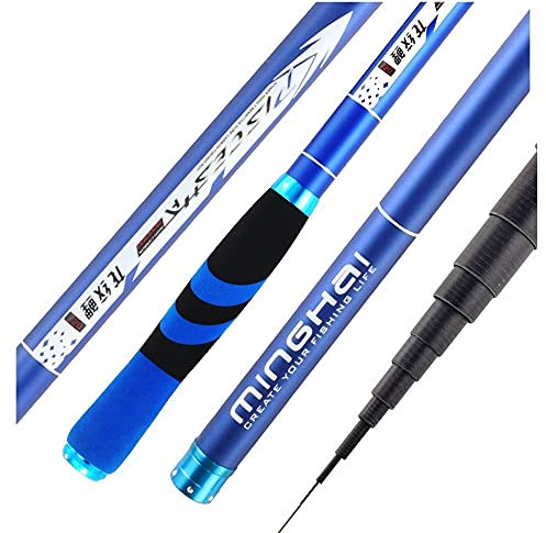 LUOSHUAI Stipprute Kohlefaser-Teleskop-Angelrute Hand-polig Karpfen Ultraleicht Super Hard Travel 3.6/4,5/5.4/6.3/7,2m Angelrute (Color : Blue, Length : 7.2 m)