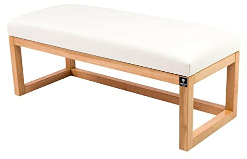 EMRA WOOD M-Deko LPG-2 Holz Sitzbank Polsterbank Breite 60cm Gestell Massivholz Erle Natur Sitzbezug Kunstleder (Weiß Florenz2521)
