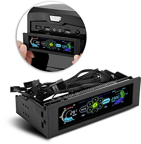 Goshyda 5-Fans Speed Controller, CPU Temperature Sensor PC Computer Cooling Drive Bay Front LCD Panel, Date Time Temperature Display Drive Bay