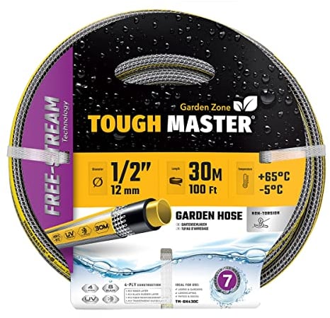 TOUGH MASTER Manguera de jardín portátil de 30 m, 4 capas, resistente, grande, resistente a los rayos UV y a las algas, material fuerte reforzado