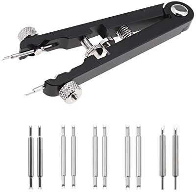 EMSea Watch Bracelet Spring Bar Standard Plier Remover Replace Removing Tool Tweezer Kit with 10x Pin Forks Professional Repair Tool (Black)