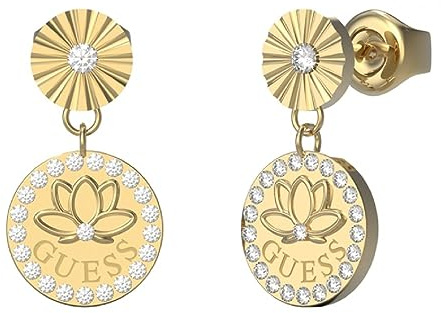 GUESS Lotus Hänge-Ohrringe Lotusblüte JUBE01344JWRHT-U / JUBE01344JWYGT-U, Einheitsgröße, Nicht-Edelmetall, Kein Edelstein