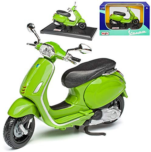 Vespa Sprint 150 ABS Grün 2017-2018 mit Sockel 1/18 Modell Motorrad mit individiuellem Wunschkennzeichen