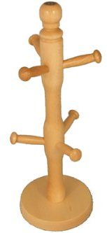 Q & H Large Wooden Mug Tree for 6 Coffee Mugs - Wood Finish Towel Holder Bathroom Stand - Round Base for Sustainable Balance - Heavy Duty Kitchen Pole Free Standing Storage Unit (Mug Tree, Beech)