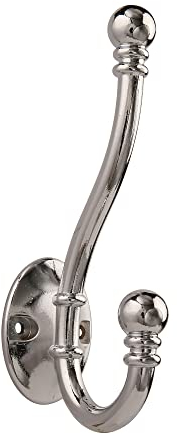 HASWARE 6 PCS Double Prong Robe Hook, Large Dual Coat Hooks with 12 Pieces Screws Wall Mounted Hooks Robe Antique Hooks Hangers Heavy Duty for Home Coats Hat Clothes Hanger Towel Keys (Chrome)