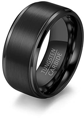 Hoisy Bague Acier Inoxydable Homme, Bague Acier Noir 10Mm Le Noir Taille 66.5 Anneaux Ensemble Vintage Hommes Bague De Mariage Bague