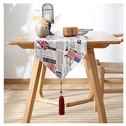 Skcess Tischläufer Hochzeit Grau, Tischläufer Deko Zeitung Mit Amerikanischer Britischer Flagge Baumwolle Tischläufer 33x140cm