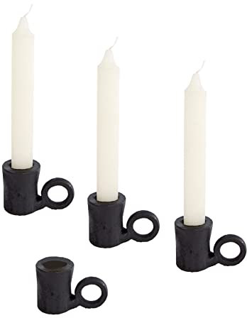 Spetebo Metall Kerzenständer schwarz 4,5 cm - 4er Set - Kerzen Halter im Retro Design - Tafel Stab Kerzen Halter Ständer Tisch Deko mit Griff
