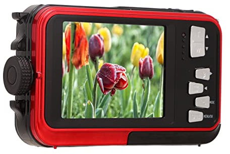 Red 2.7K 48MP 10ft Waterproof Underwater Digital Camera with 16X Zoom and Double Screens