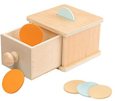BlueXP Montessori Spielzeug ab 1 Jahr Münzbox Holz Montessori Spielzeug Formsortierung Montessori Objekt Permanenz Box Spielzeug Hand Auge Koordination Holz Spielzeug Lernspielzeug für Kleinkinder