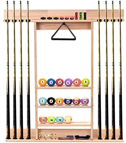 PATIKIL Porta Stecche Biliardo Parete Legno Massiccio Solo Stecche Biliardo 8 Stecche Biliardo e Tavolo Biliardo Accessori per Sala Biliardo Club Legno
