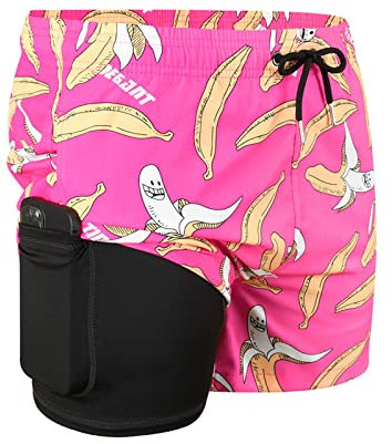 Loalirando Shorts de Sport Homme Doublé avec Poche pour Téléphone Portable Costume Fitness Gym à Séchage Rapide, Rose Vif A, S