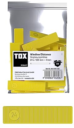 TOX Tacos distanciadores Window, tacos distanciadores de plástico, cargables hasta 3 toneladas, polipropileno, 24 x 100 x 4 mm, 1 bo, 50 unidades, 065600103