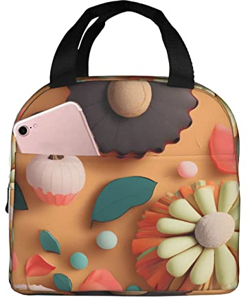 BOHHO Lunchtasche aus geschnittenem Papier mit bunten Sonnenblumen, tragbare Aluminiumfolien-Isoliertasche, Lunchboxen, Aufbewahrungsbehälter, wiederverwendbarer Picknick-Träger