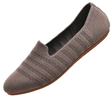 Puxowe Damen Ballerina Slip On Stricken Kleid Flache Schuhe Runde Zehe Ballerina Walking Pumps Schuhe für Frauen Bequem Elegant 39.5 EU Khaki