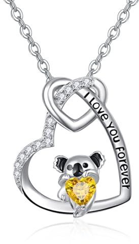TANGPOET Koala Halskette Koala Bär Anhänger Halskette Tier Doppelherz Anhänger 925 Sterling Silber Koala Schmuck Geschenke