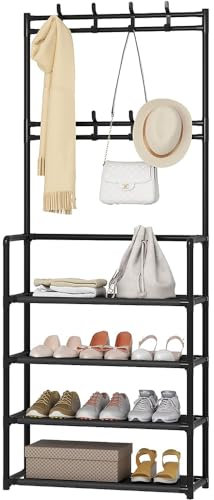 GLDWEY Garderobenständer Designs 3-in-1-Garderobe Garderobe mit Schuhregal freistehende Garderobe für Flur mit 8 abnehmbaren Haken weiße Garderobe für Wohnzimmer Schlafzimmer Flur Eingang Größe: A