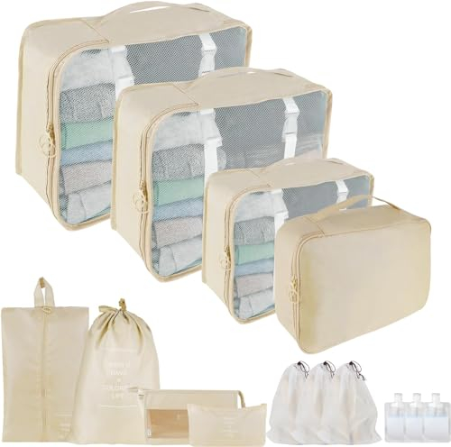 Koffer Organizer, 14-teilige Reise Koffer Set Packing Cubes Kleidertaschen, Packtaschen für Koffer, Verpackungswürfel mit Kosmetiktasche, Schuhbeutel, USB Kabel Tasche