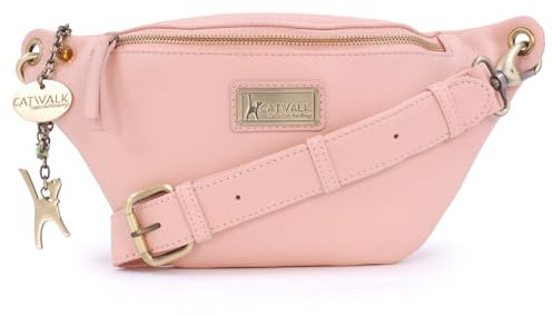 Catwalk Collection Handbags - Damen Leder Mode Hüfttasche - Bauchtasche Mittelgroß - Gürteltasche mit Verstellbarer Gurt - Ariana - Rosa