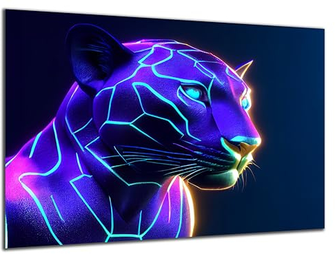 DARO Design - Wand-Bild 6mm HDF 84x56 cm Neon Panther Kopf - Wand-Deko Bilder Wohnzimmer