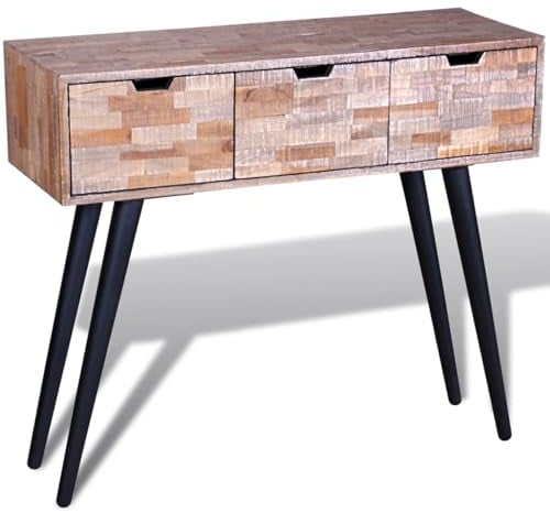 ShCuShan Konsolentisch mit 3 Schubladen Altholz Teak Konsolentische FüRs Wohnzimmer Console Cabinet Sideboard Flur Beistelltisch