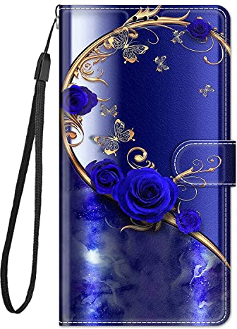 Nuxiady Handyhülle für Samsung Galaxy A55 5G Hülle mit Schön Motiv Muster PU Lederhülle Flip Case Klappbar Cover Handytasche Schutzhülle Stoßfeste Klapphülle für Galaxy A55, Blaue Rose