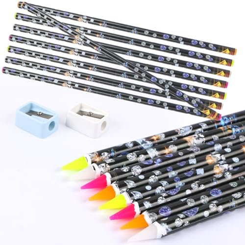 EVERMARKET 8 Pcs Diamond Art Pen Rhinestone Picker Pencil Nail Point Drill Pen Self Adhesive Resin Picker Dotting Wax Pencil Gem Pick up Tools for Nail Art DIY Decoration with 2 Pcs Pencil Sharpener