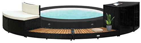 Willood Whirlpool-Umrandung Schwarz Poly Rattan & Massivholz Akazie Akazienholz Witterungsbeständig Verkleidung Poolumrandung Poolverkleidung für Jacuzzi