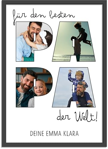 OWLBOOK® Vatertagsgeschenk für Papa - Foto Collage Fotodruck mit 4 Fotos & Text selbst gestalten - Personalisierte Foto Geschenke für Papa zum Geburtstag Vatertag