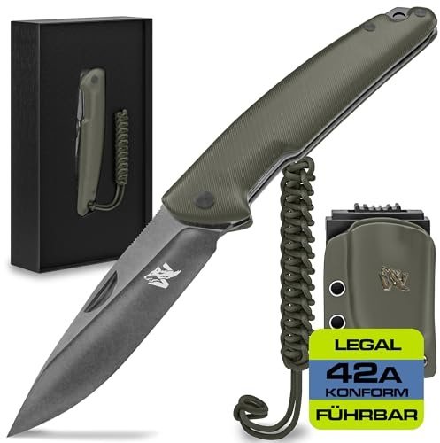 Wolfgangs NIGRUM Zweihandmesser aus feinstem D2 Stahl - Legales Taschenmesser - Rebustes Outdoor Survival Messer inkl. Kydex Holster