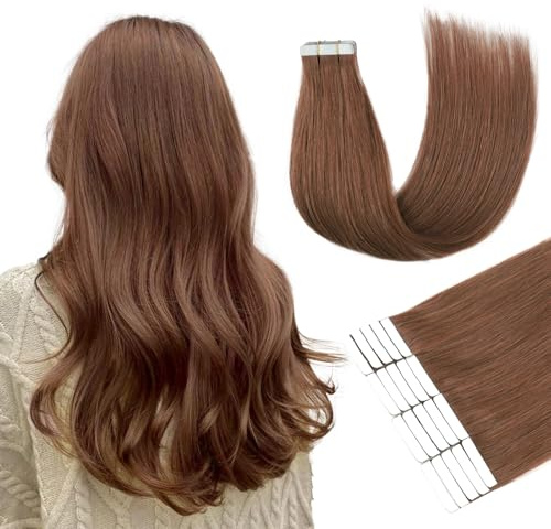 ABH AMAZINGBEAUTY HAIR Tape in Hair Extensions Human Hair Straight Color Copper #33 14inch Natural Skin Weft Remy Tape Hair Extensions 20Pcs 30g