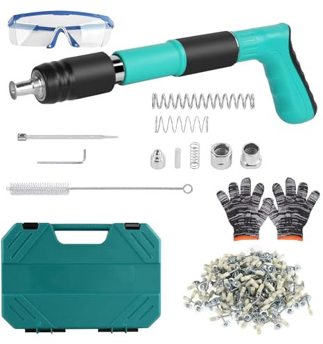 Hanured Pistolet à clous manuel avec 200 Clous Ronds, 5 Engrenages Réglable Clou Beton Pistolet Cloueuse Rivet, pour Fixation Murale au Plafond