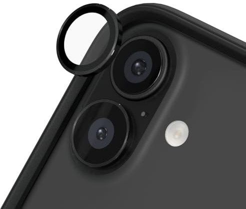 RhinoShield Protection d'objectif en verre trempé 9H compatible avec [iPhone 16/16 Plus] | Résistance aux chocs et aux rayures, haute clarté, protection anti-éclats, techn anti-buée - Noir