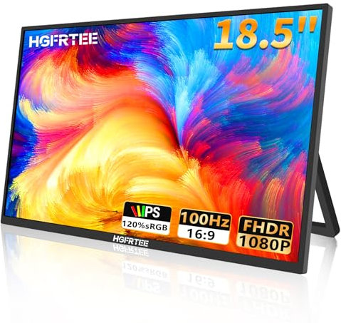 HGFRTEE Portable Monitor 18.5 Inches,1920×1080 FHD,16:9,IPS,178° Wide Angle, sRGB 100%,100Hz, Speakers,USB-C,Mini HDMI,Lightweight & Foldable, VESA,Compatible with Windows/macOS-18.5 Inch